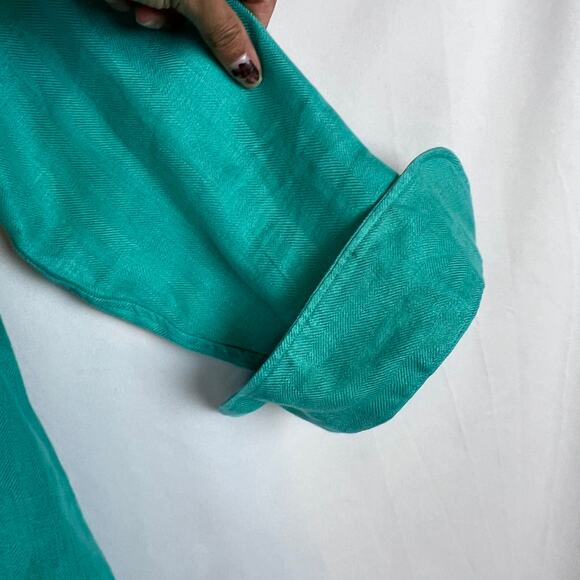 Lauren Ralph Lauren Linen Button Up Chic Resort Blouse Green Women's Size Medium - Picture 3 of 7